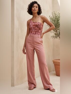 Aritzia Little Moon one  shoulder pink truffle striped zebra bodysuit. s…